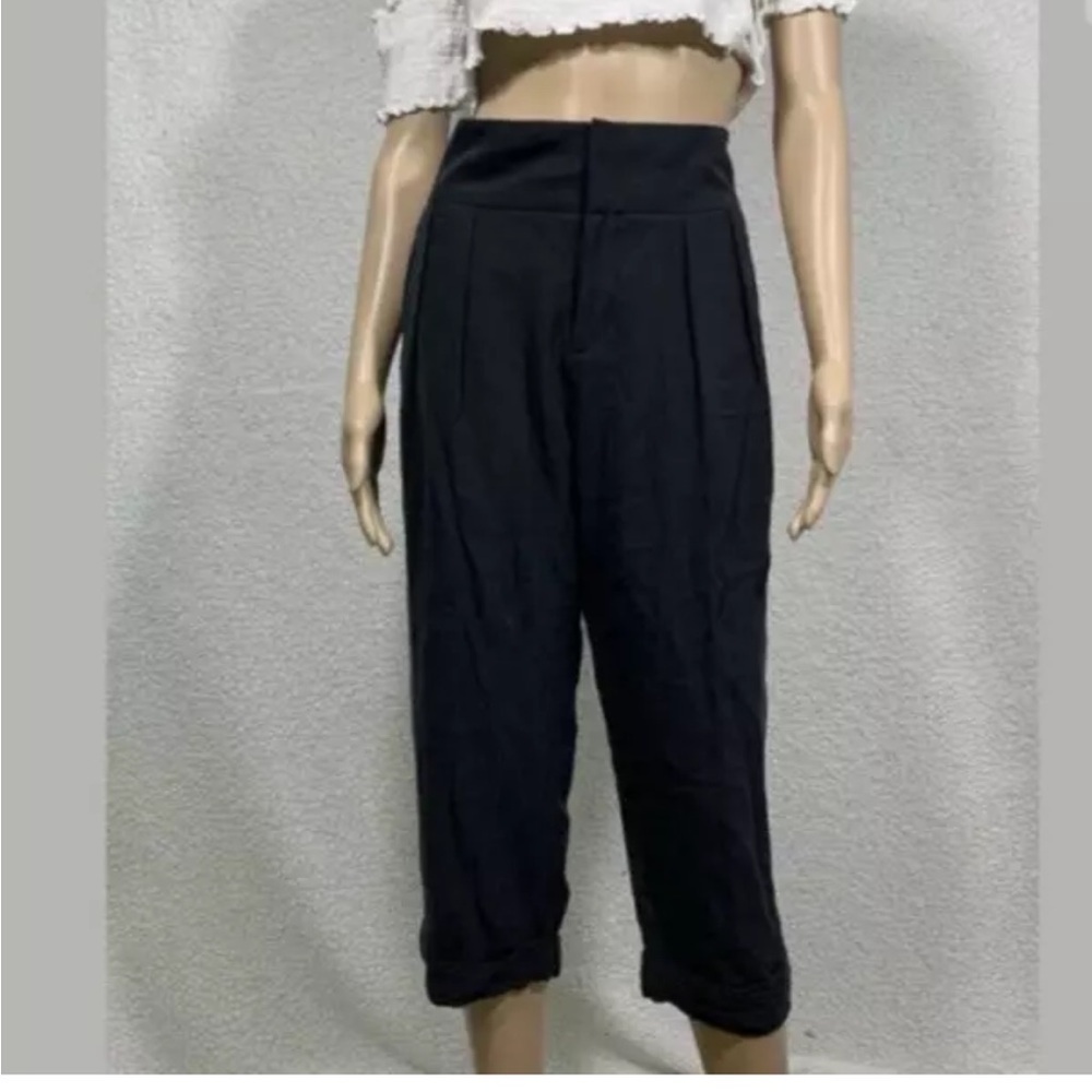 NWT Anthropologie Coquille Black Silk Cropped Pleated Pants Trousers Women's 12